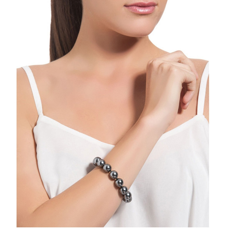 Bracelet en Perles de culture noires et fermoir fleur en Argent 925