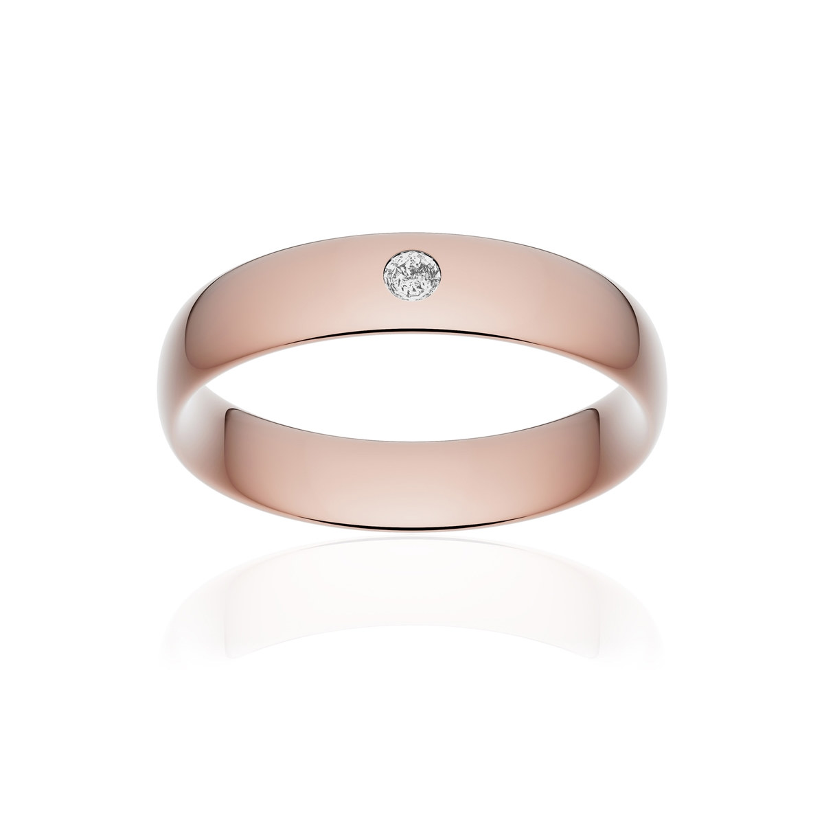 Alliance or 375 rose poli demi-jonc confort 5mm diamant brillant