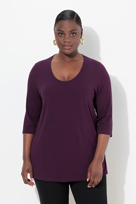 Shirt, tiefer Rundhalsausschnitt, 3/4 Arm