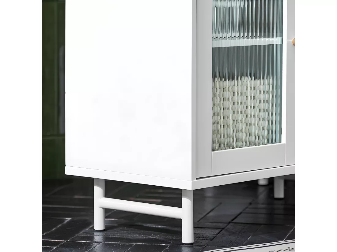 SoBuy BZR115-W Meuble sous Lavabo Salle de Bain, Meuble sous Évier, Armoire de Rangement pour Vasque sur Pieds avec 2 Portes en Verre, Blanc