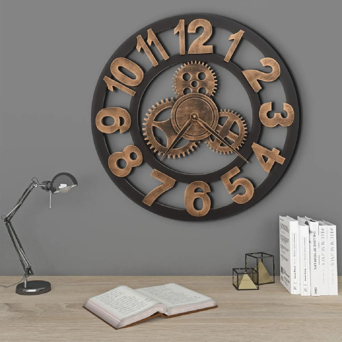 decoshop26 Horloge Murale Métal 58 cm Doré/Noir