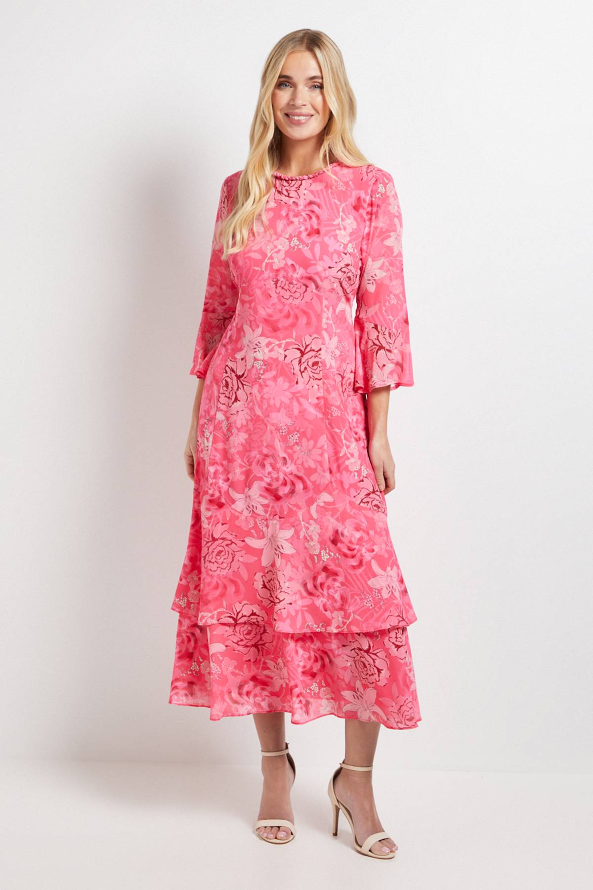 Wallis Robe Midi À Volants Avec Bordure Florale Au Col Petite