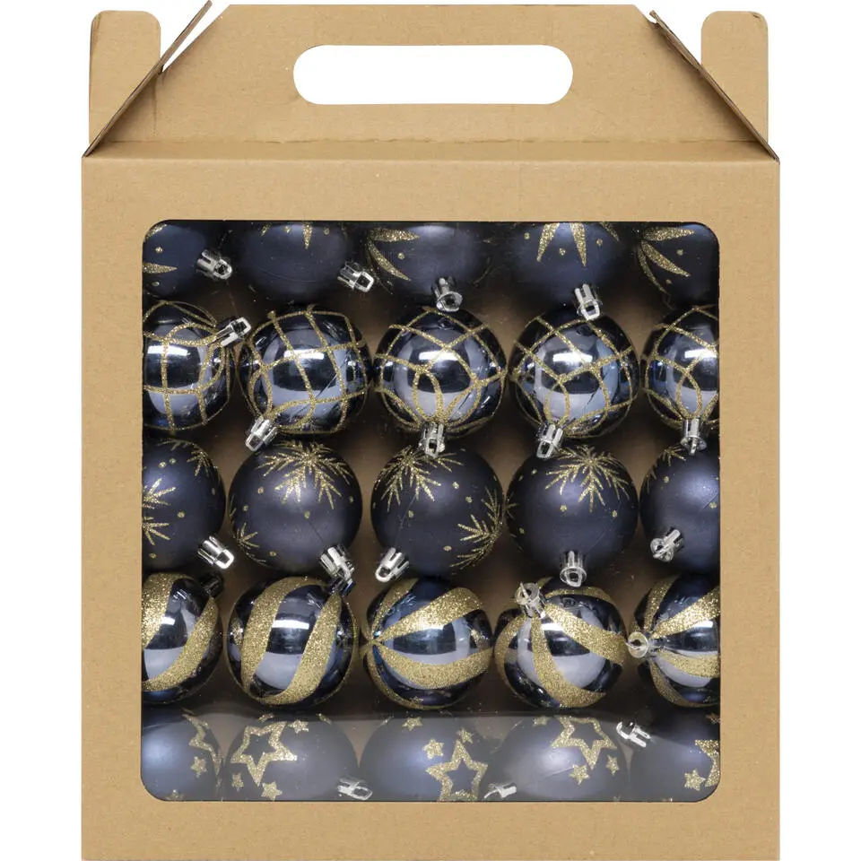 Feeric Christmas gedecoreerde kerstballen -25x - 6cm - blauw