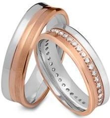 Trouwringen 8 karaat rood-wit goud 33 Diamanten