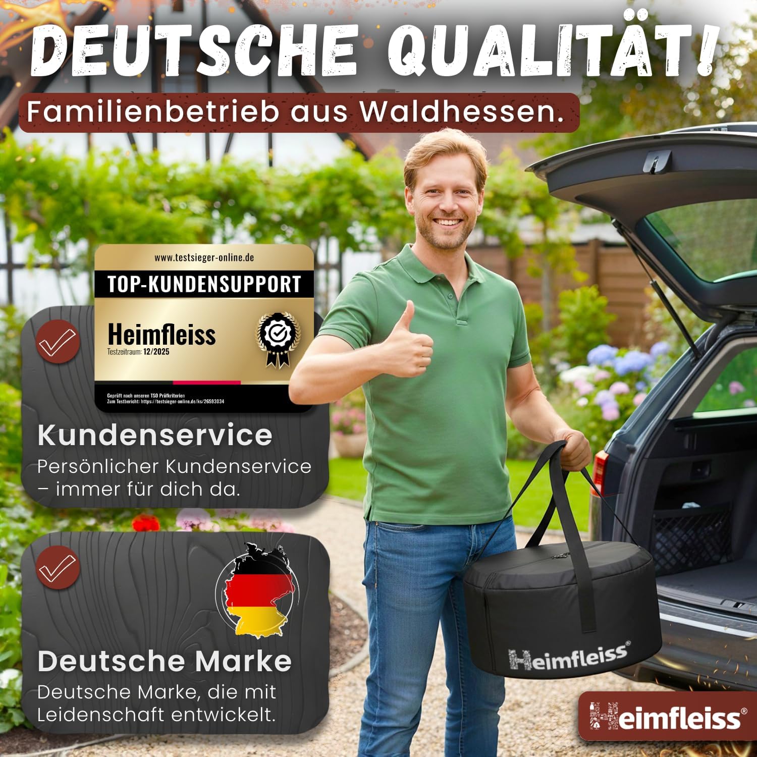 Heimfleiss® Rauchfreie Feuerschale Edelstahl Ø50cm | Feuerkorb mit Grillrost | Feuerschale Rauchfrei für Garten, Camping, Balkon & Terrasse | Rauchfreie Feuerstelle mit Grill | Feuertonne ohne Rauch