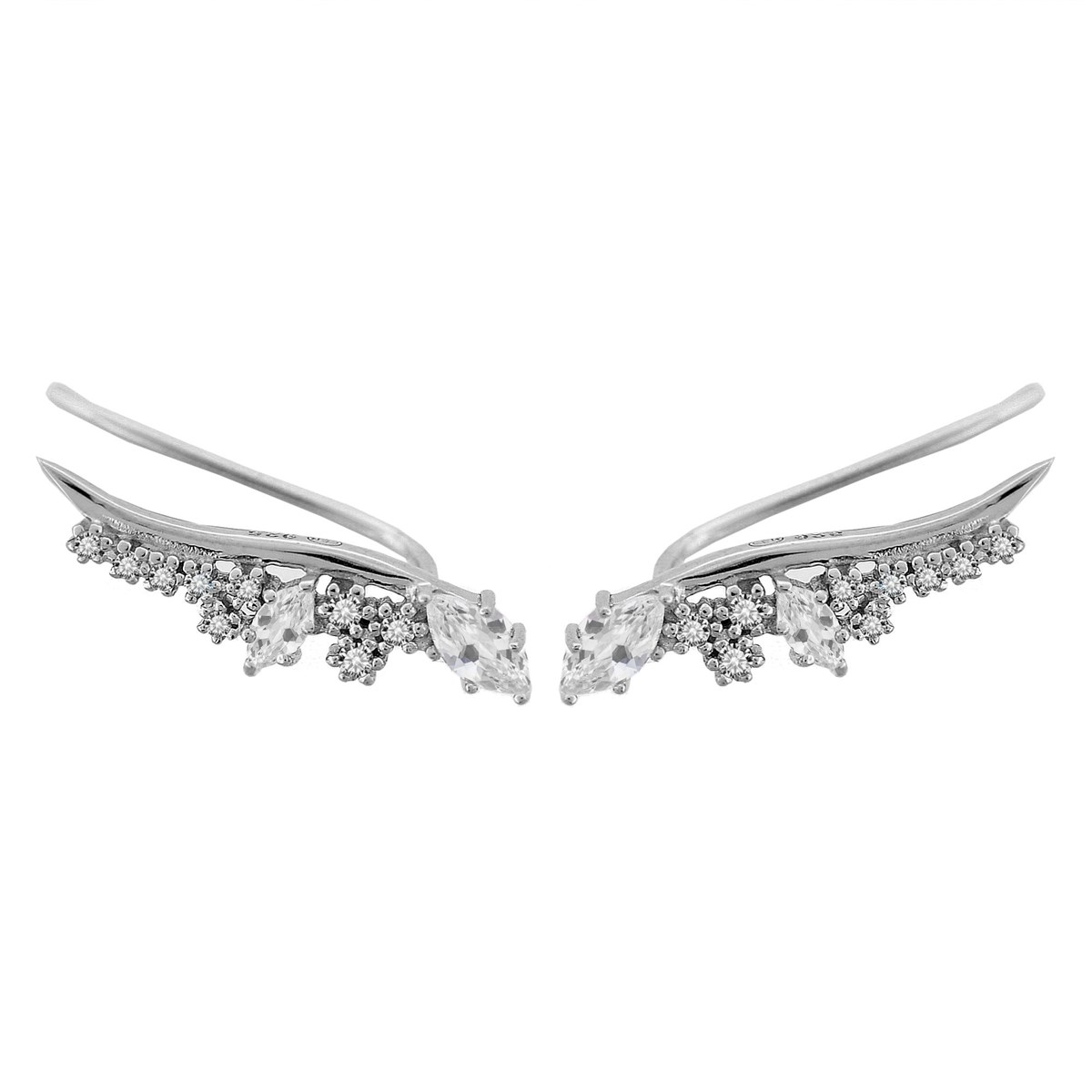 Boucles d'oreilles grimpantes contour de lobe serti d'oxyde de zirconium Argent 925 Rhodié