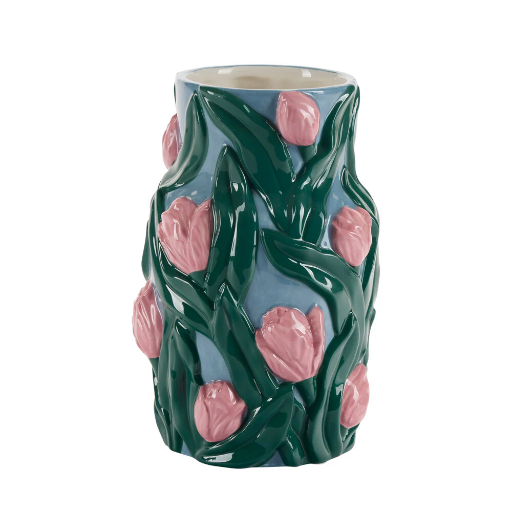 Bahne Interior  Tulipan vase, grøn/rosa/blå - H20 cm