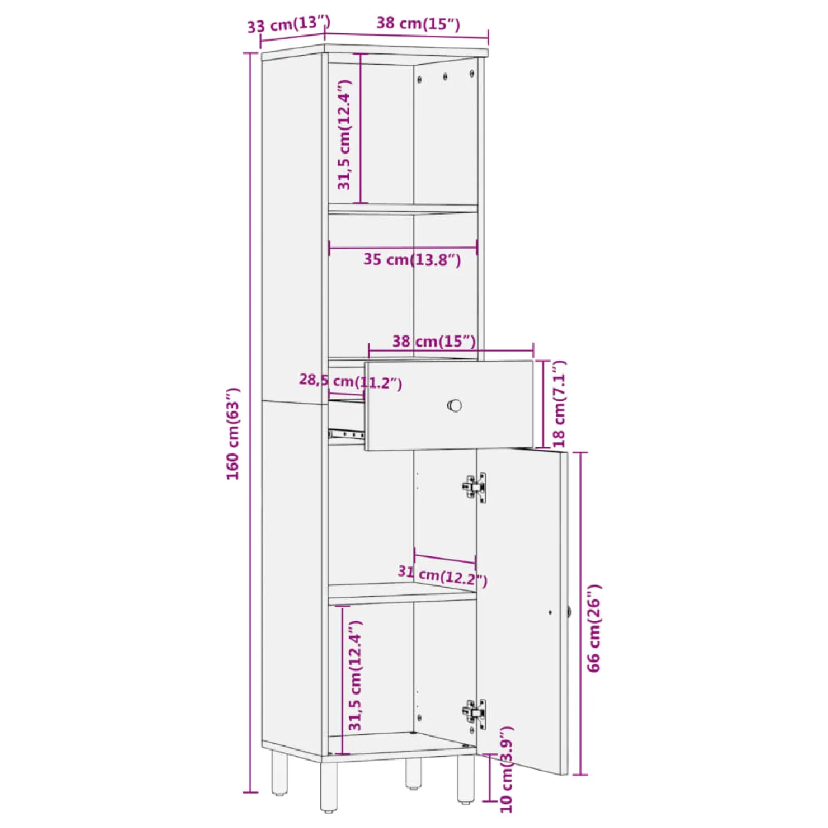vidaXL Armoire de bain en acacia haute