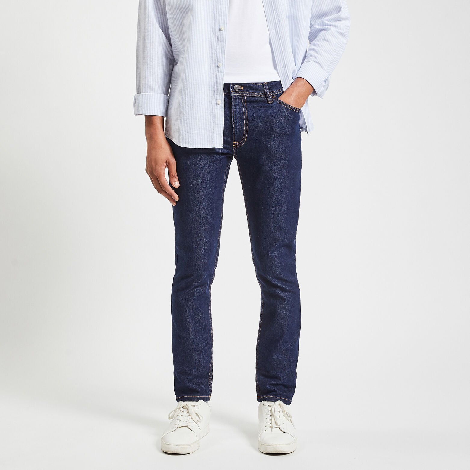 Jean slim en coton et polyester recyclés Bleu