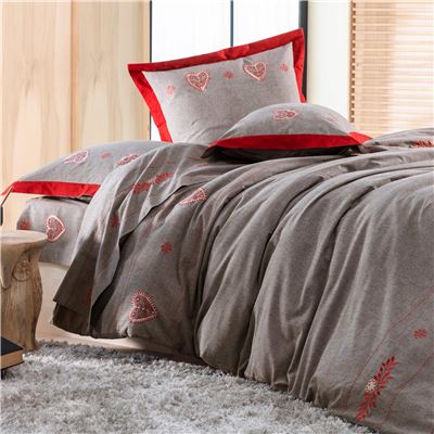 Linge de lit broderie coeurs, feuilles et flocons - BECQUET CRÉATION