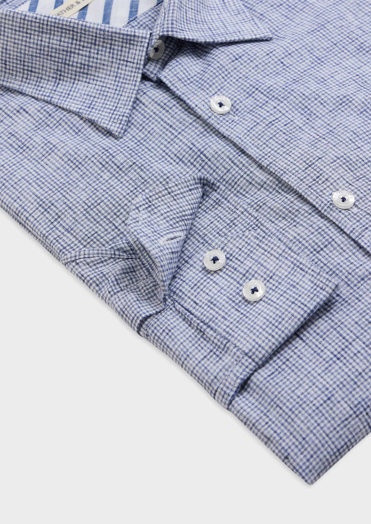 Chemise sport Slim en popeline de coton mélangé blanc à carreaux bleu jeans