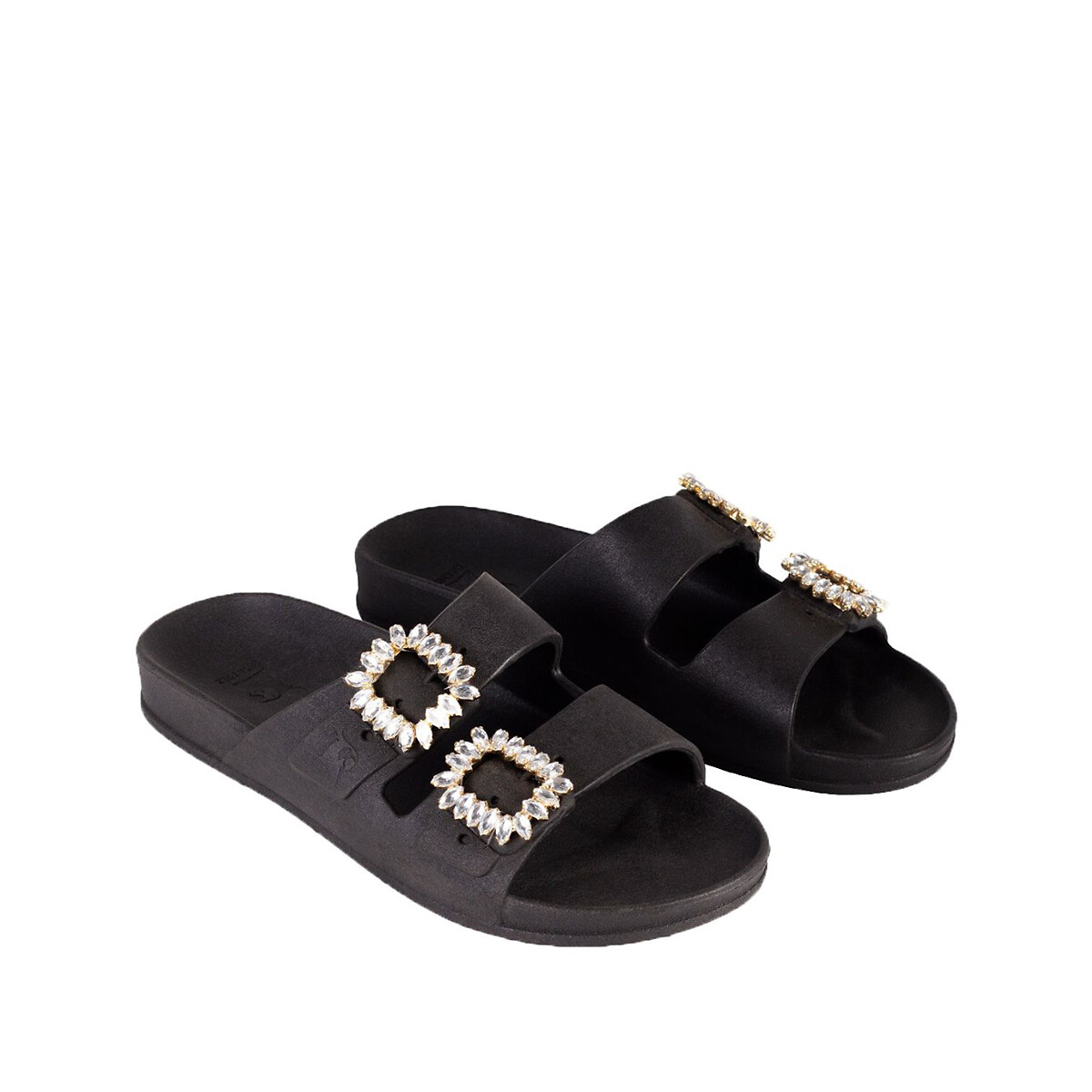 CACATOES<br>Mules de tira dupla com barra de joias