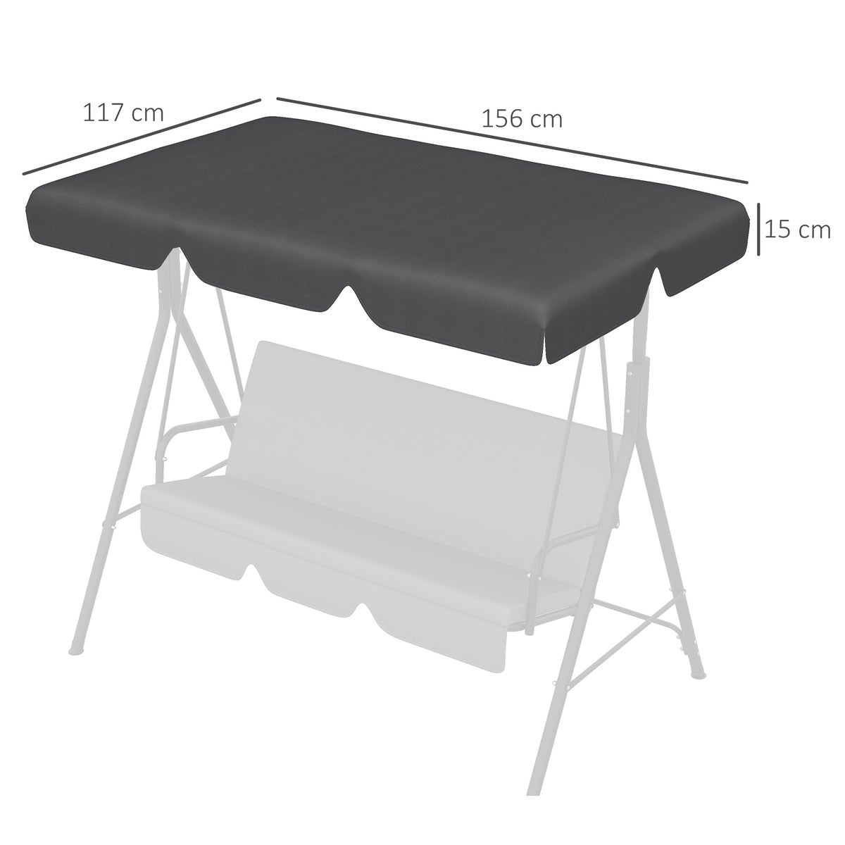 Outsunny Hollywood Schommel Vervangende Luifel, Luifelhoes voor 3-Zits Hollywood Schommel, 156L x 117B x 15H cm, Polyester, Donkergrijs