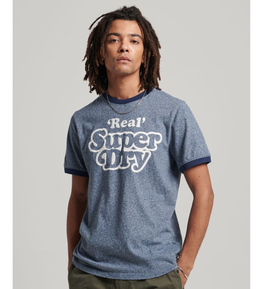 Camiseta canelada Superdry Vintage Cooper Class em algodão orgânico azul