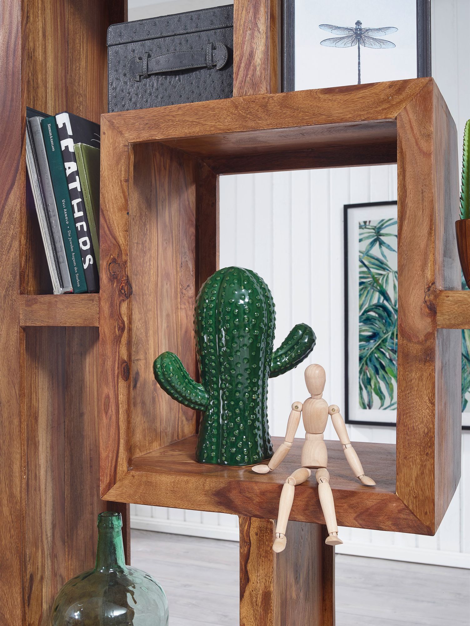 FineBuy Design Bücherregal Massiv Sheesham 180cm Massivholz Raumteiler Regal