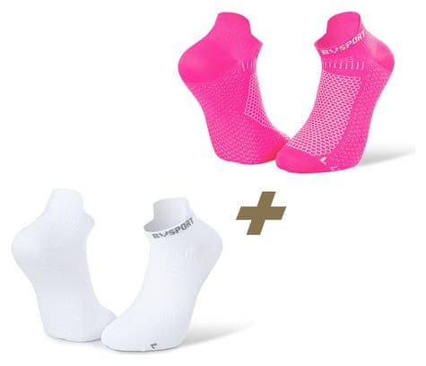 Paire de Chaussettes BV Sport Light 3D Ultra Courte X2 Blanc Rose