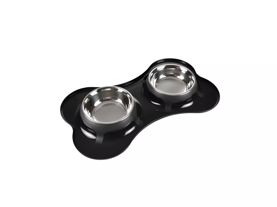 Gamelle double antidérapantes en inox forme os - Noir - 2 x 400 ml