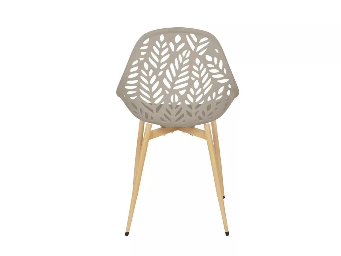SAYA - Lot de 4 Chaises de Jardin Coque Plastique Ajourée Taupe Pieds Métal