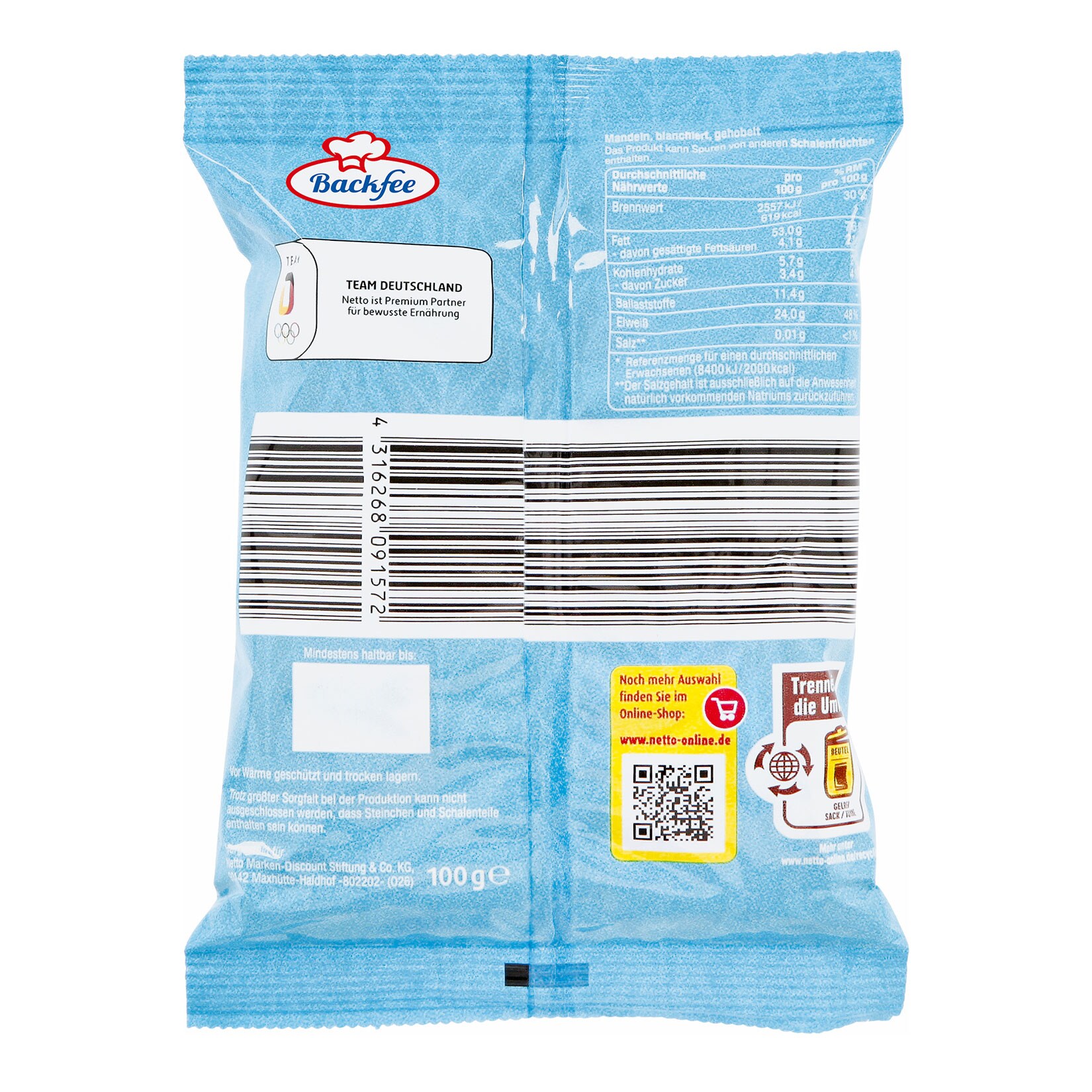 Backfee Mandeln gehobelt 100 g, 25er Pack