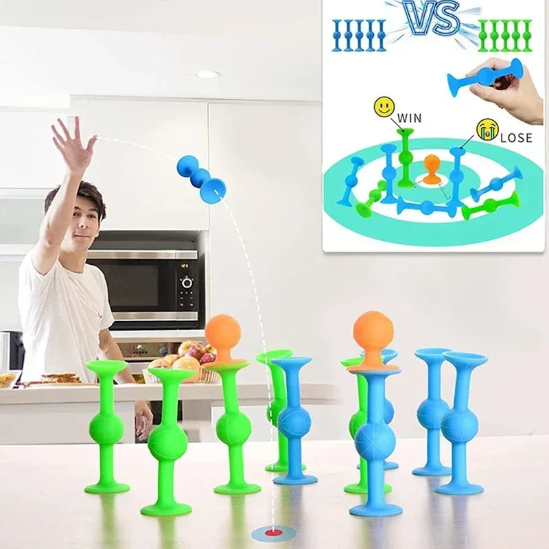 (9-tlg. Set) Saugnapf Wurfspiel Fenster Dart Spiel Anti Stress Spielzeug Party Spiel für Kinder / Erwachsene - Blau / Grün
