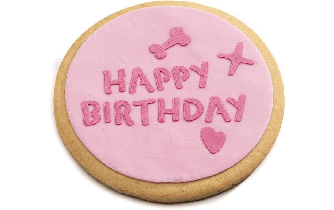Happy Birthday Hundekuchen, Pink 11 x 1.5 cm, 90gGeburtstags-Snack für Hunde
