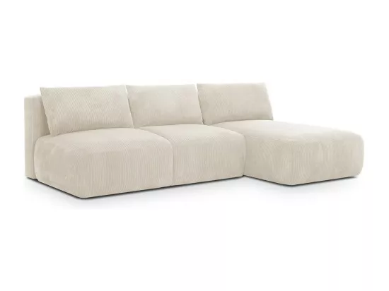 Canapé d'angle à droite convertible 4 places avec coffre de rangement en velours côtelé beige - Jasper