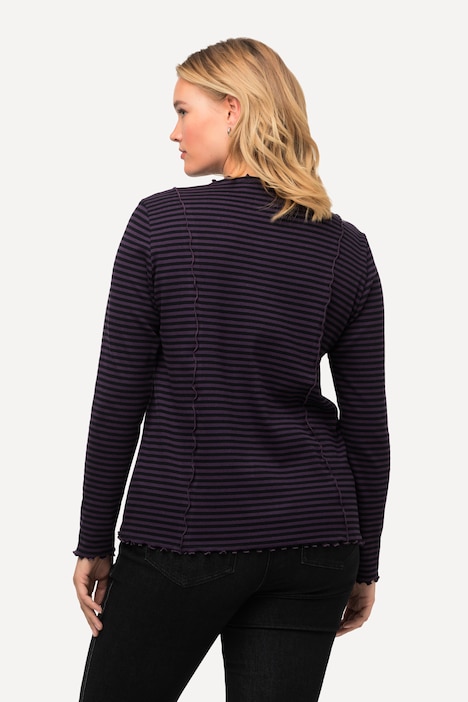 Shirt, Ringel, Ziernähte, Stehkragen, Langarm