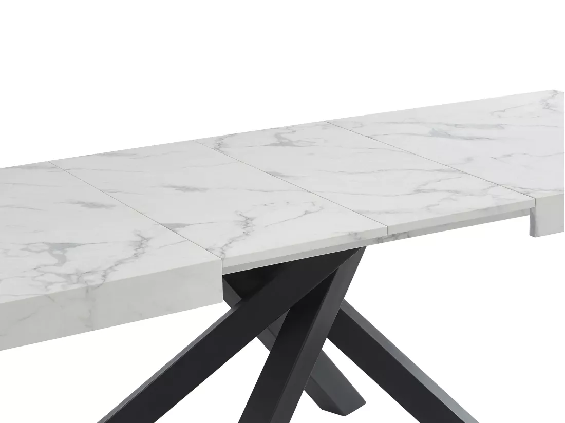 Table à manger extensible 6 à 10 personnes en MDF et métal - Effet marbre blanc et noir - CATONAV