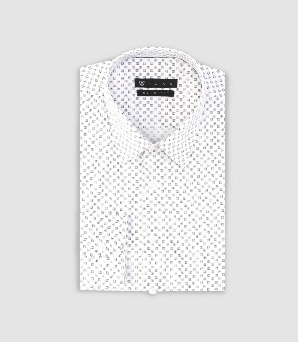 Chemise imprimée micro motifs blanche et camel PAMPA