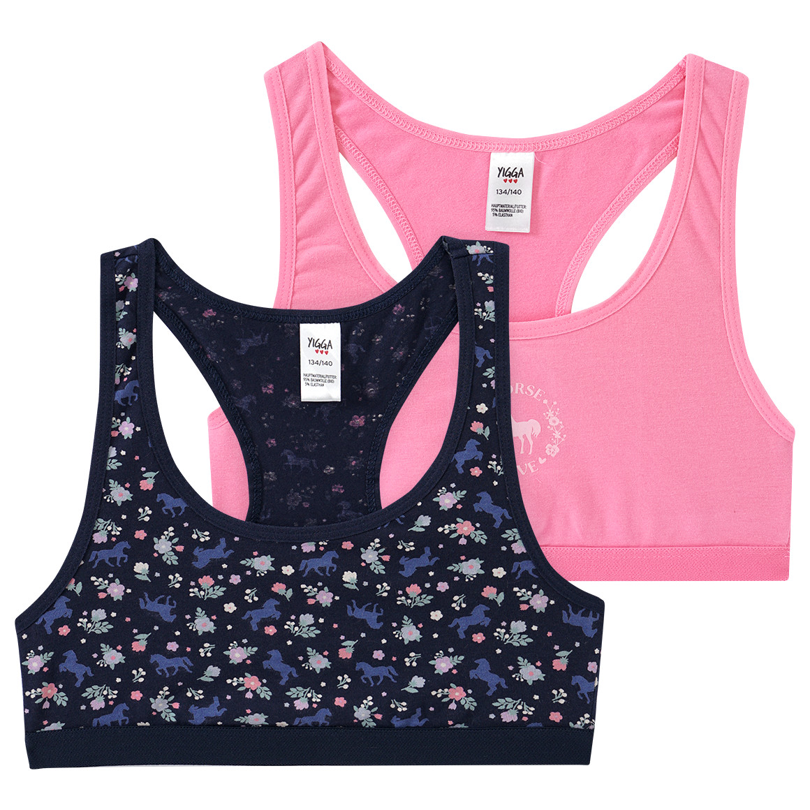Yigga 2 Mädchen Bustiers mit Pferde-Motiven dunkelblau / pink