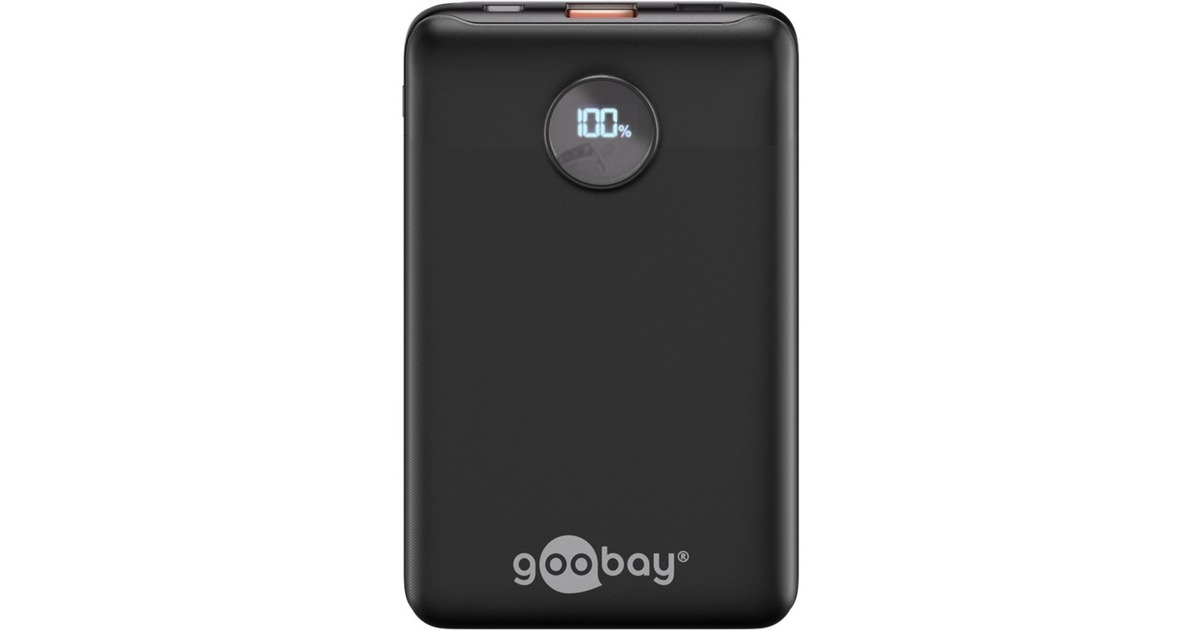 goobayPowerbank Compact 10.000 mAh  (Zwart, 10 Ah, 1x USB-A, 1x USB-C, Power Delivery, Quick Charge)