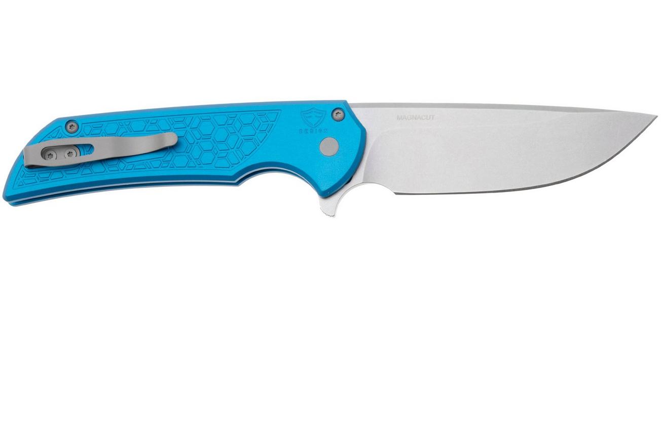 Pro-Tech Mordax MX105, Stonewashed MagnaCut, Blue Gridlock Textured Aluminum, zakmes