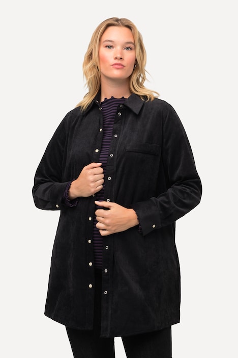 Cordbluse, Classic Fit, Hemdkragen, Langarm, Taschen