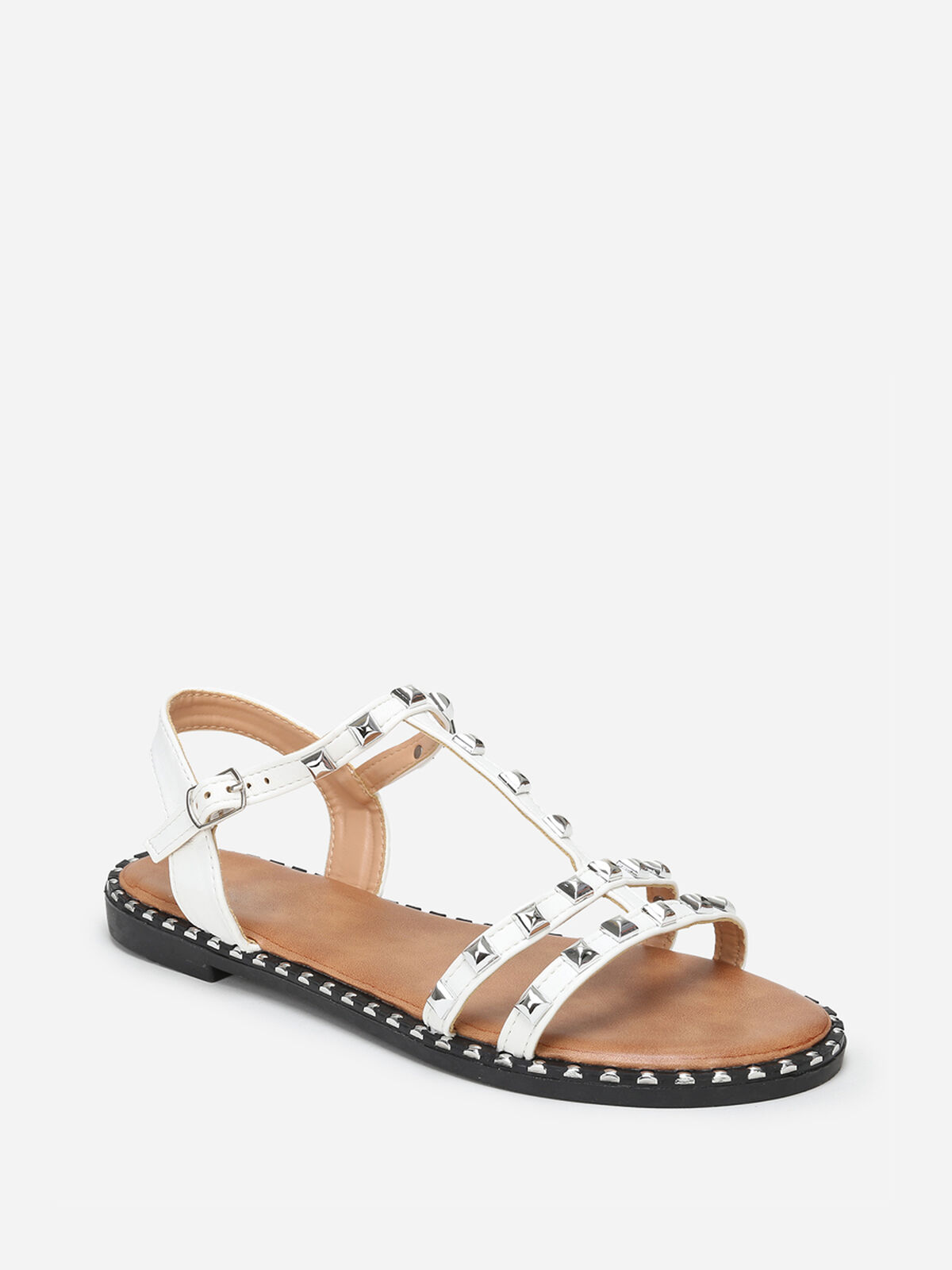 Sandales à fines brides avec clous- Blanc