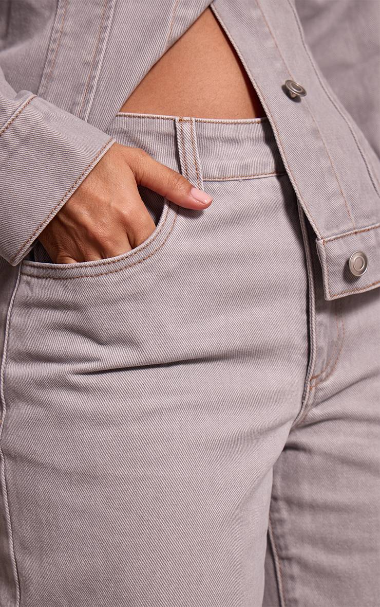Washed Grey Jean En Denim À Jambe Large Et Coutures Contrastées Petite