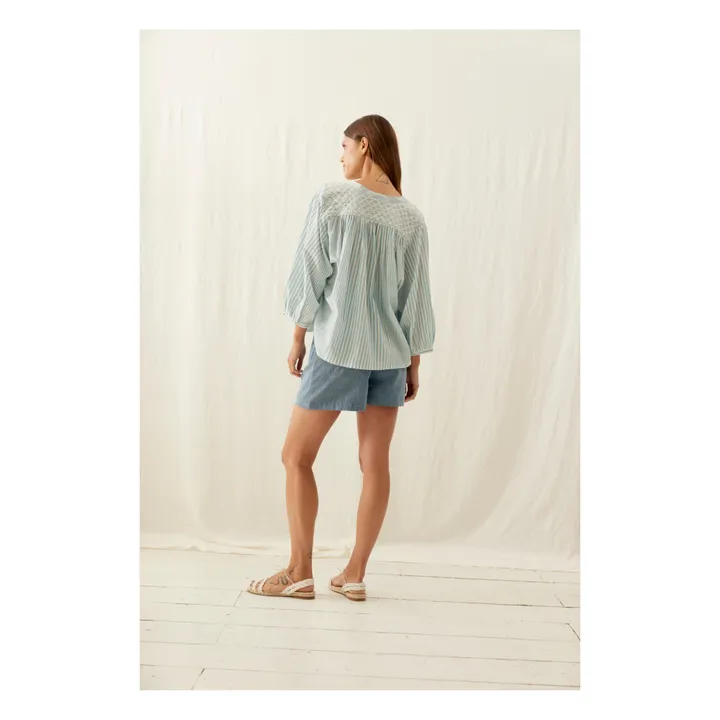 Louise Misha Blouse Jeannali Rayures Coton Bio - Collection Femme | Bleu