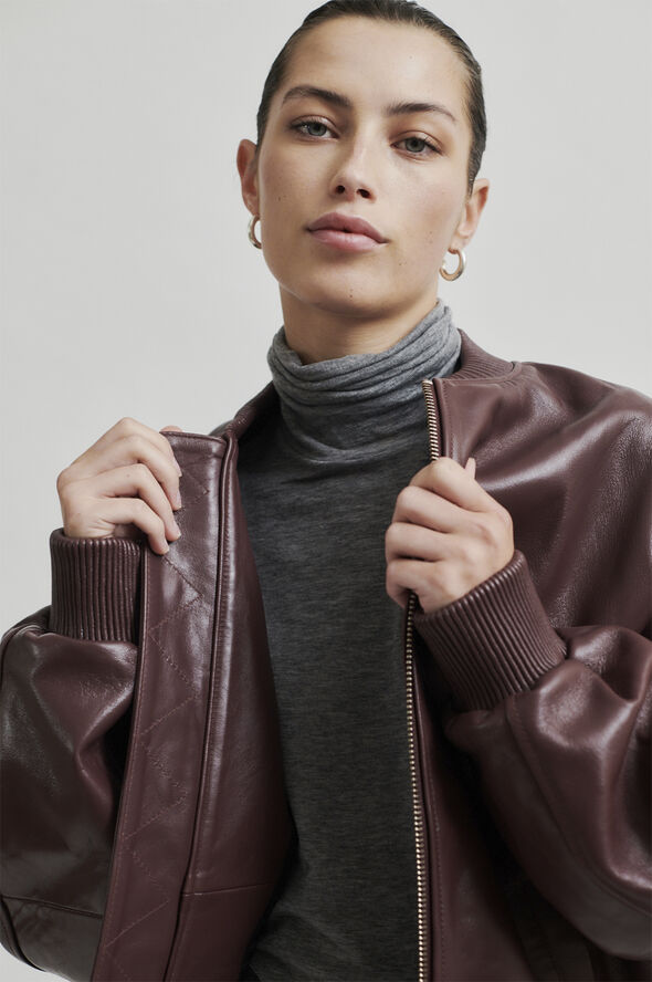 Second Female King Leather Bomber Jacket Bitter chocolate