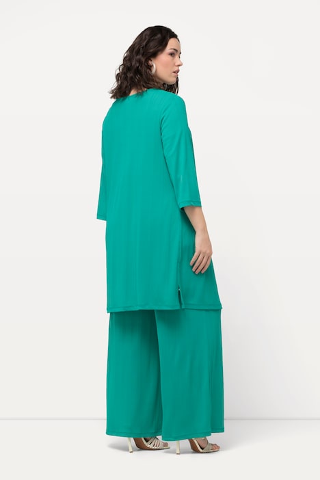 Longjacke, Rippjersey, offene Form, V-Ausschnitt