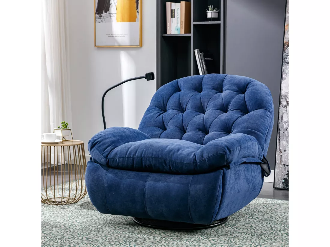 Fauteuil massant en tissu avec télécommande, pivotante et chauffée, 4 zones/5 modes/3 Minuteur, 155x92x90cm