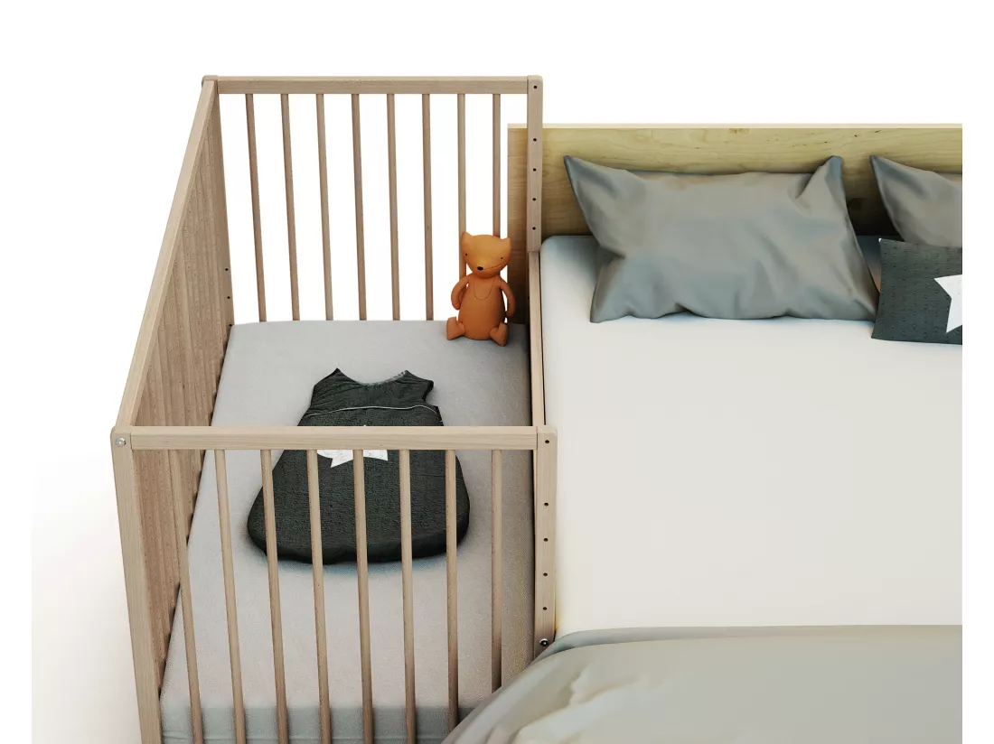 Lit bébé cododo en bois Hêtre Brut 60 x 120 cm