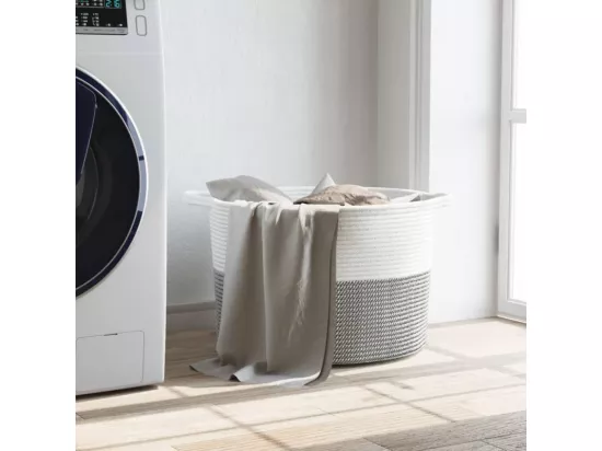 Panier à linge gris et blanc Ø55x36 cm coton