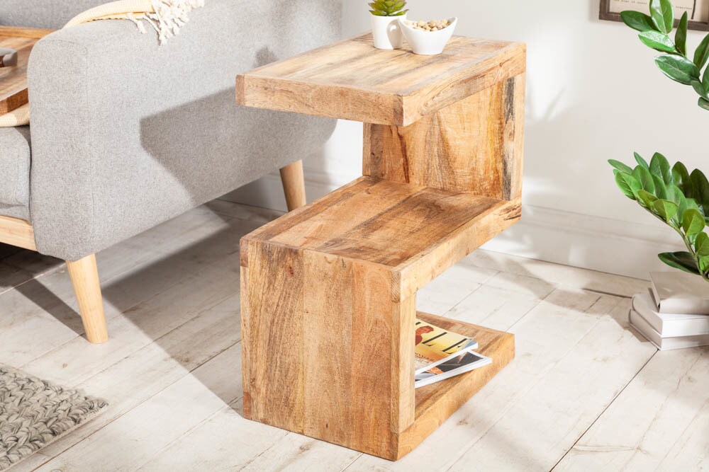 riess-ambiente Beistelltisch S - handgearbeiteter 60cm Mango Massivholz mit Ablage variabel stellbar