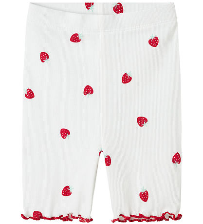 Name It Radlershorts - Rib - NmfJillie - Bright White m. Erdbeer