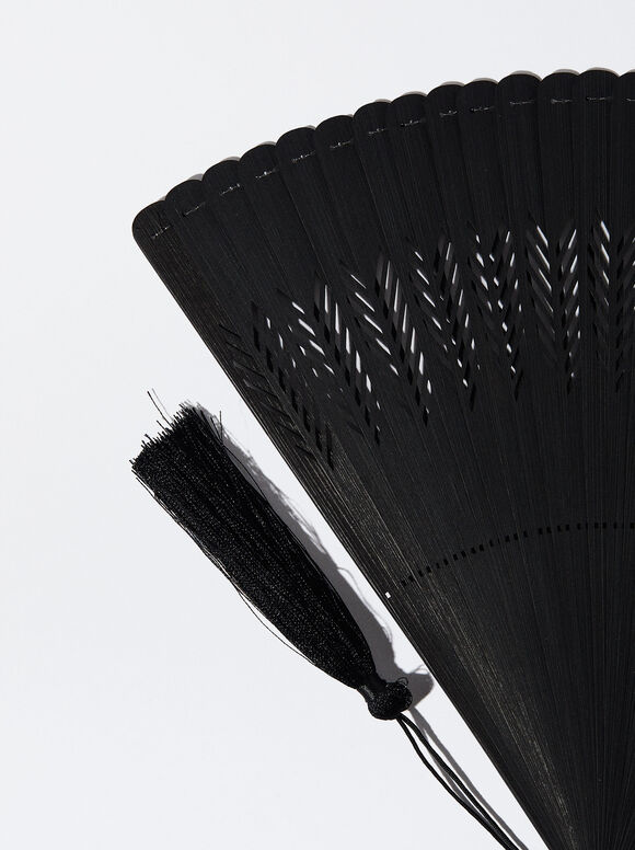 Leque de bambu perfurado - Preto