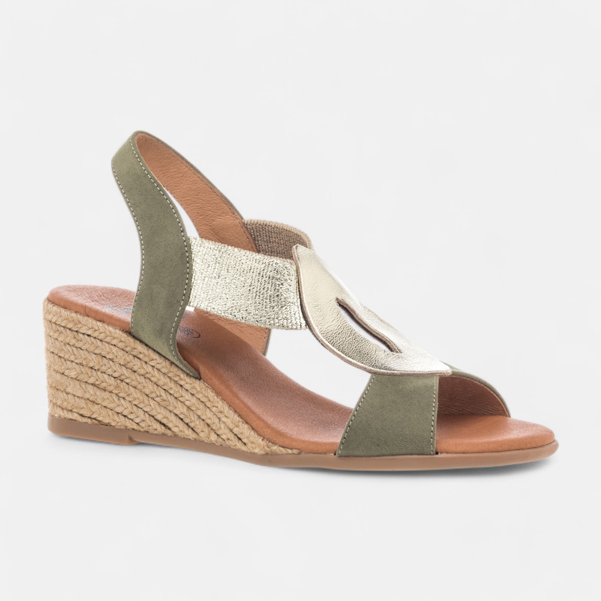 Espadrilles à talon compensé Femme kaki