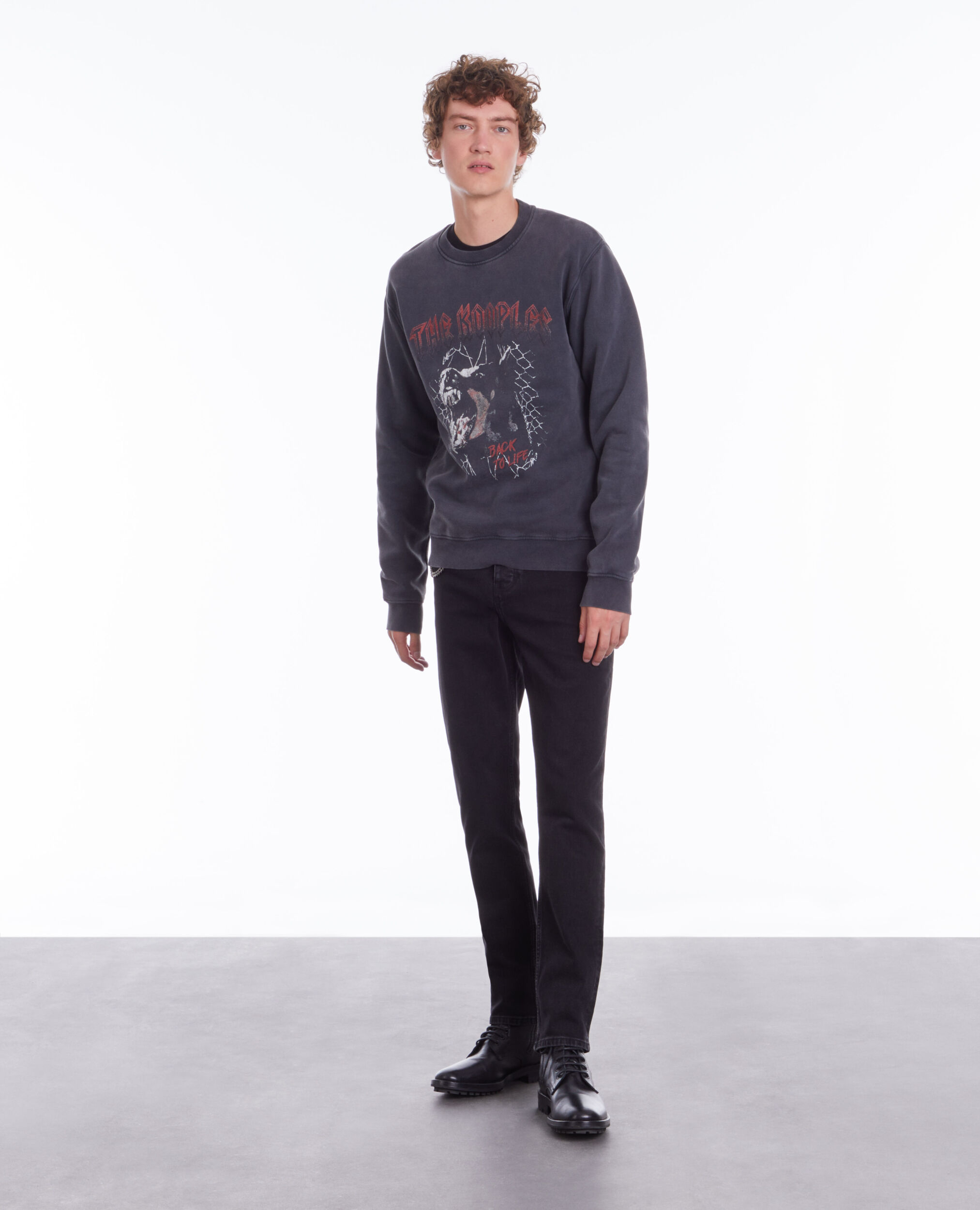 Sweatshirt noir avec sérigraphie Barking dog