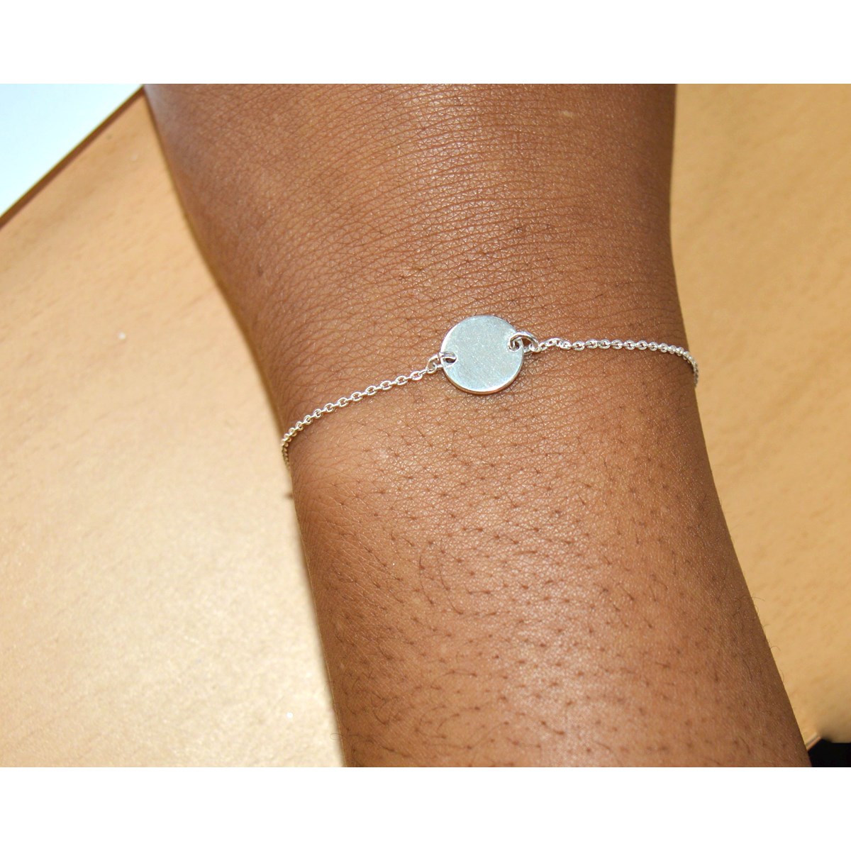 Bracelet chaînette & médaille ronde en argent 925