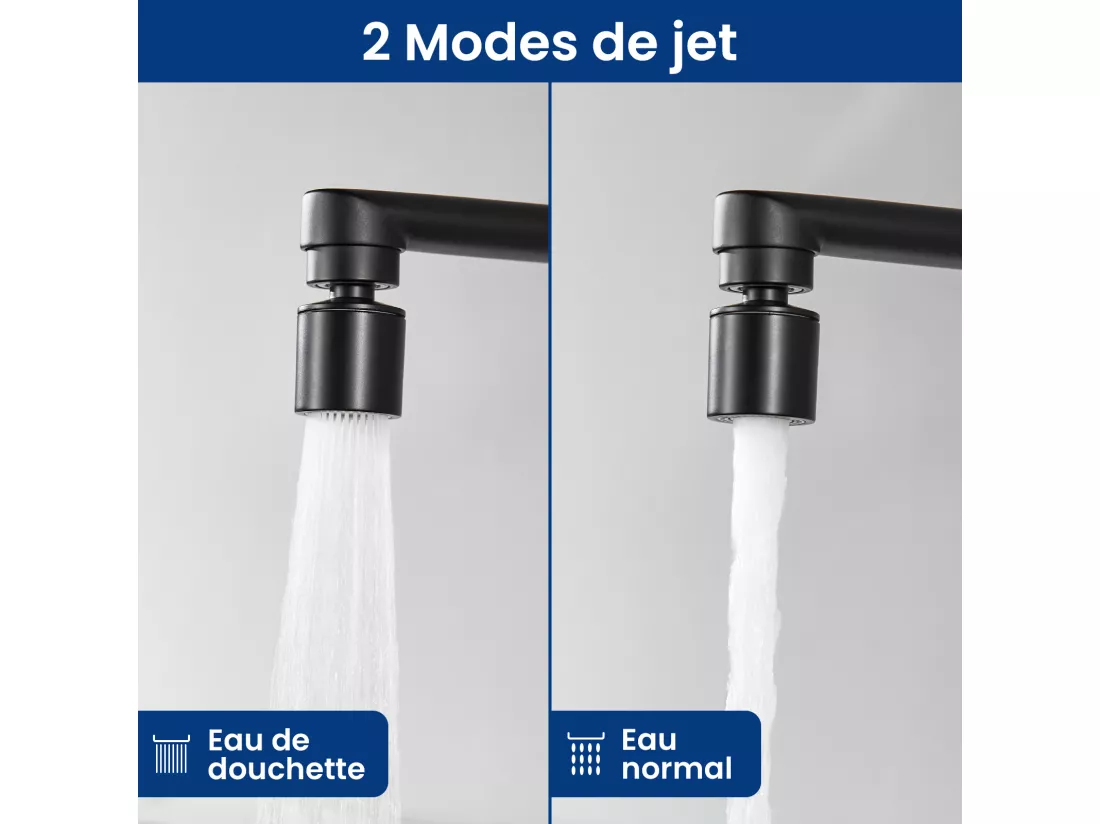 Cecipa max Mitigeur de Cuisine Mural, Robinet Evier Mural avec 2 Jets, Noir Mitigeur Cuisine Pivotant à 360° Robinetterie d'évier,EU Modèle