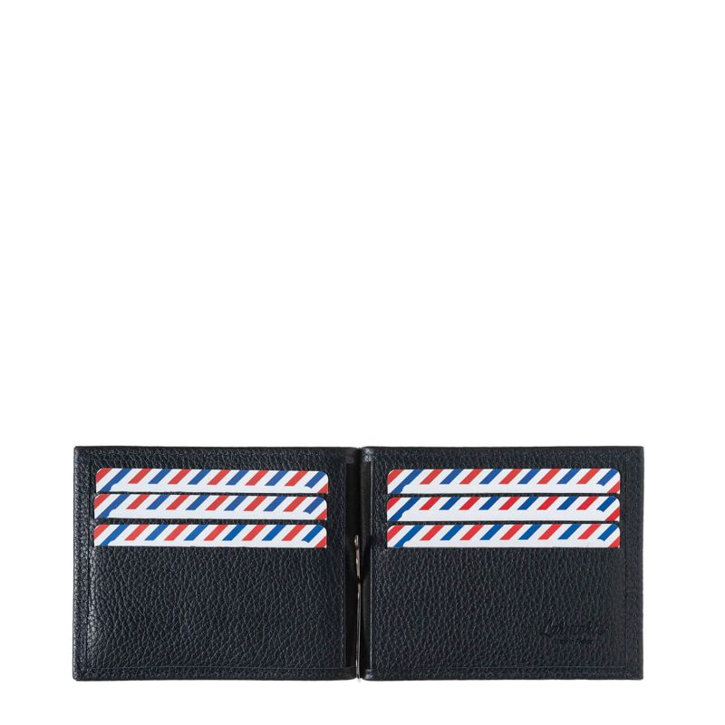 Portefeuille italien Hector avec pince à billets en cuir grainé Lune Bleue