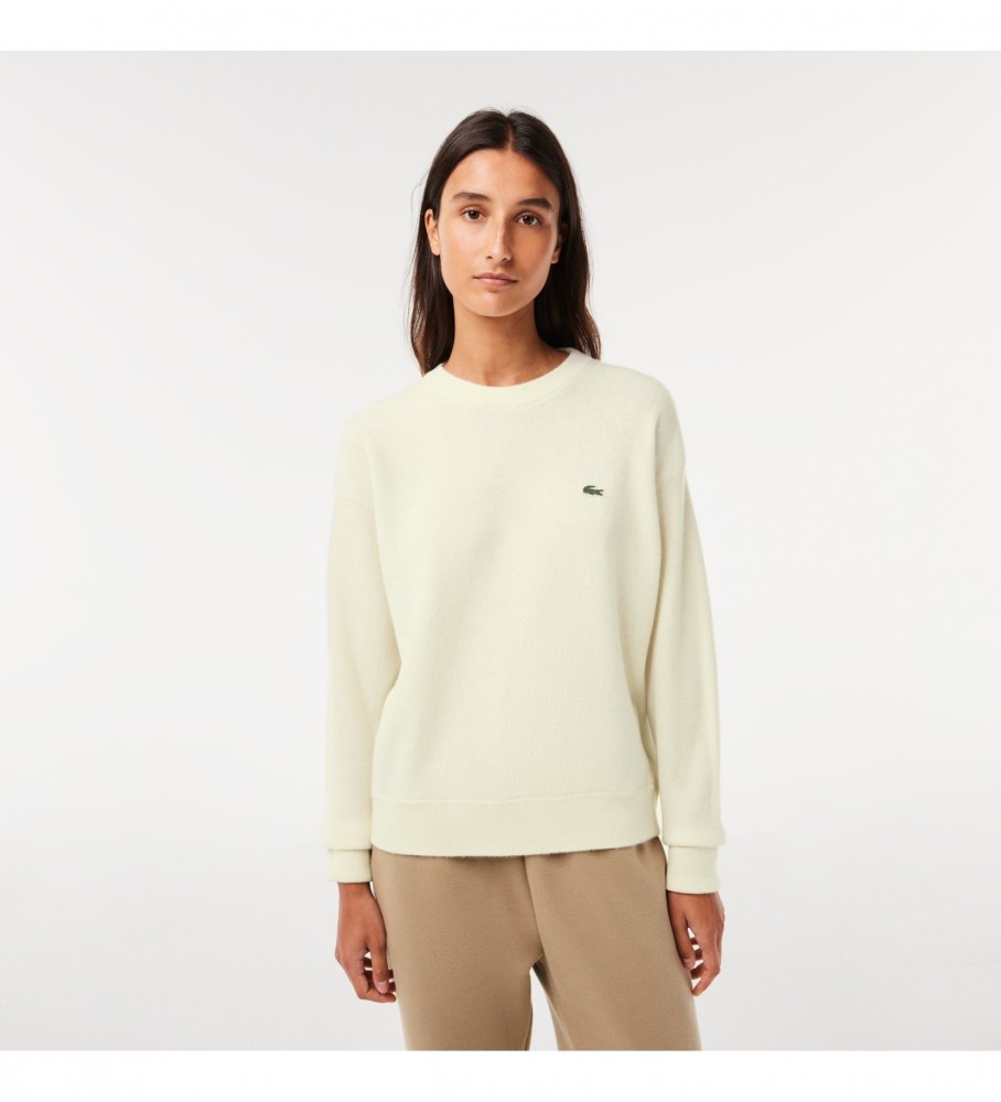 Suéter Lacoste de lã com gola redonda, branco